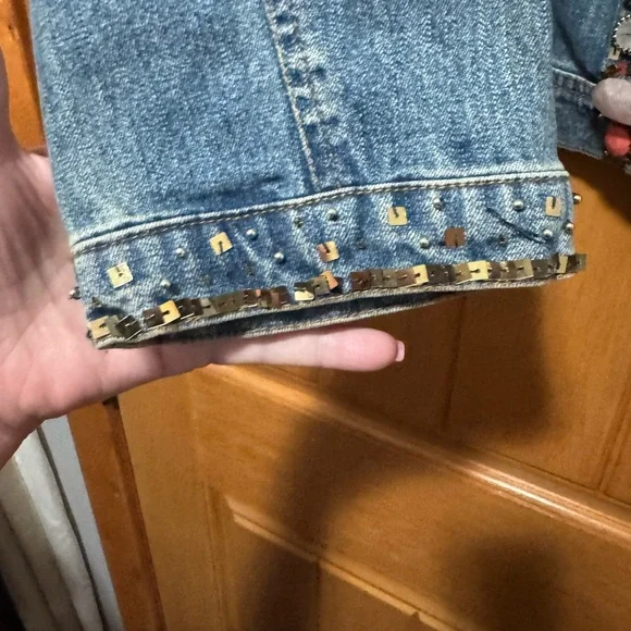 Berek Blue Jean Jacket with Colorful Embellishments woman size 3X pit 26”L 27” - Picture 5 of 11